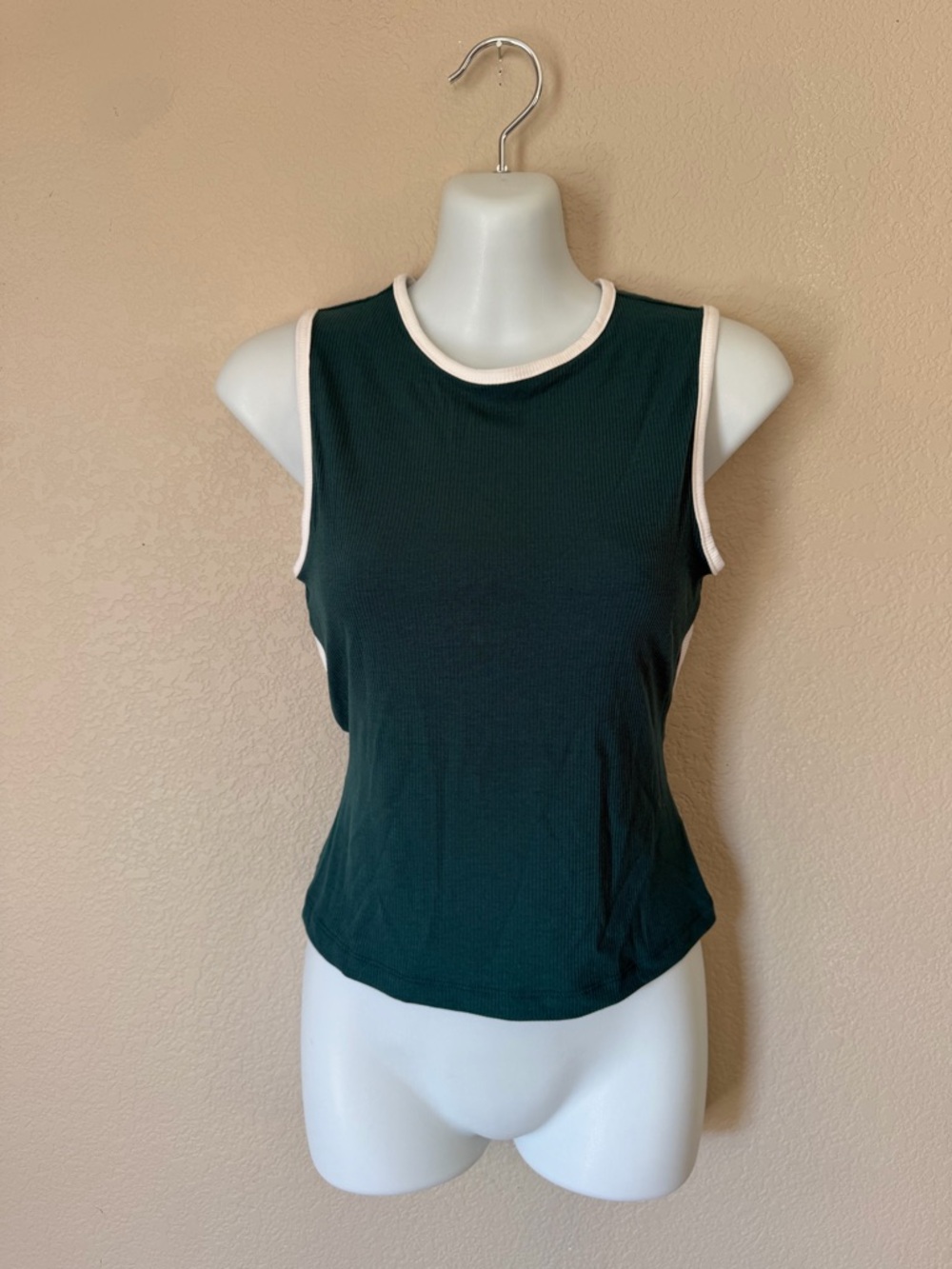 NWT Wild Fable Ribbed Open Back Tank Top Dark Teal Green Size Small